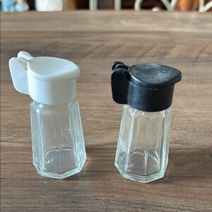 Vintage Glass Salt and Pepper Shakers with plastic Flip Tops
